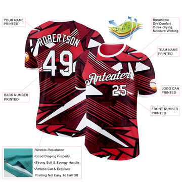 Custom Red White-Black Austria Geometric Line Performance T-Shirt