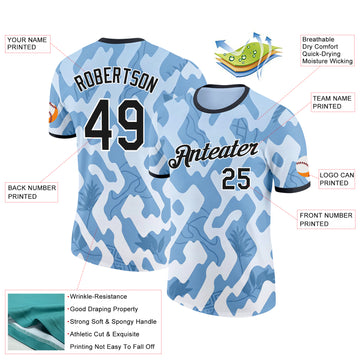 Custom Blue Black-White Argentina Abstract Performance T-Shirt