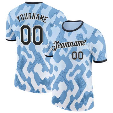 Custom Blue Black-White Argentina Abstract Performance T-Shirt