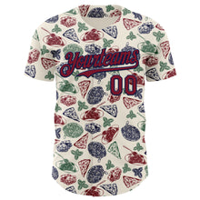 Load image into Gallery viewer, Custom Cream Crimson-Navy 3D Pattern Design Foodie Italian Food Doodles Authentic Baseball Jersey
