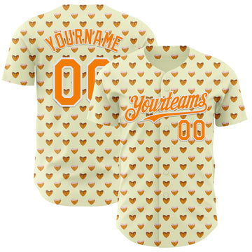 Custom Yellow Bay Orange-White 3D Pattern Design Foodie Heartshaped Waffles Sweets Authentic Baseball Jersey