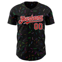 Load image into Gallery viewer, Custom Black Red-White 3D Pattern Design Foodie Candy Sweets Authentic Baseball Jersey
