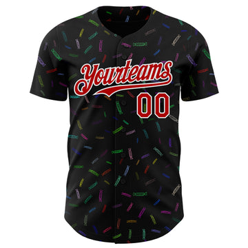 Custom Black Red-White 3D Pattern Design Foodie Candy Sweets Authentic Baseball Jersey
