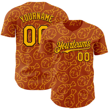 Custom Texas Orange Gold-Black 3D Pattern Design Foodie Fast Food Fried Chicken Authentic Baseball Jersey