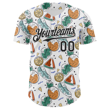 Custom White Black 3D Pattern Design Foodie Summer Fruits Authentic Baseball Jersey