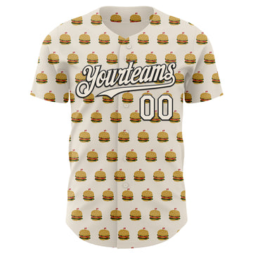Custom Cream Black 3D Pattern Design Foodie Fast Food Hamburgers Authentic Baseball Jersey