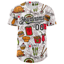 Load image into Gallery viewer, Custom White Black 3D Pattern Design Foodie Fast Food Doodles Authentic Baseball Jersey
