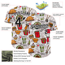 Load image into Gallery viewer, Custom White Black 3D Pattern Design Foodie Fast Food Doodles Authentic Baseball Jersey
