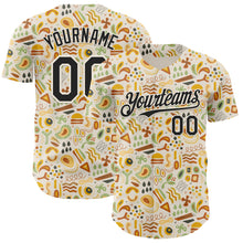 Load image into Gallery viewer, Custom Cream Black 3D Pattern Design Foodie Abstract Doodles Authentic Baseball Jersey
