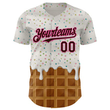 Load image into Gallery viewer, Custom White Brown-Pink 3D Pattern Design Foodie Dripping Ice Cream Authentic Baseball Jersey
