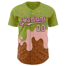 Load image into Gallery viewer, Custom Green Light Pink-Brown 3D Pattern Design Foodie Dripping Ice Cream Authentic Baseball Jersey

