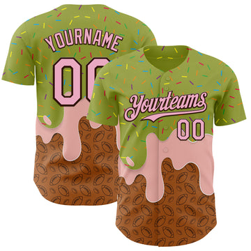 Custom Green Light Pink-Brown 3D Pattern Design Foodie Dripping Ice Cream Authentic Baseball Jersey