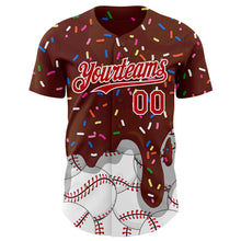 Load image into Gallery viewer, Custom Brown Red-White 3D Pattern Design Foodie Dripping Ice Cream Authentic Baseball Jersey
