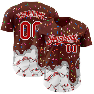 Custom Brown Red-White 3D Pattern Design Foodie Dripping Ice Cream Authentic Baseball Jersey