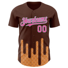 Load image into Gallery viewer, Custom Brown Pink-Ice Blue 3D Pattern Design Foodie Dripping Ice Cream Authentic Baseball Jersey
