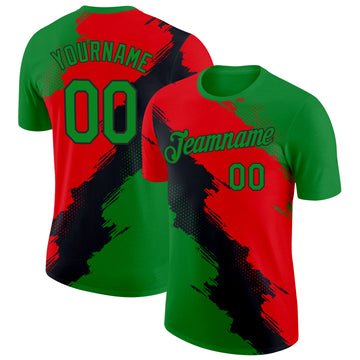 Custom Grass Green Red-Black Portugal Grunge Splash Brush Stroke Polka Dot Performance T-Shirt