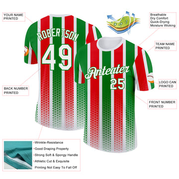 Custom White Grass Green-Red Portugal Stripe Geometric Performance T-Shirt