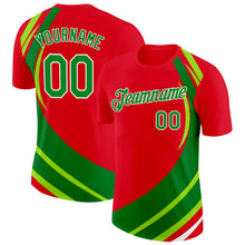 Load image into Gallery viewer, Custom Red Grass Green-White Portugal Stripe Color Block Performance T-Shirt
