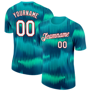 Custom Blue White-Red Uzbekistan Gradient Wave Performance T-Shirt