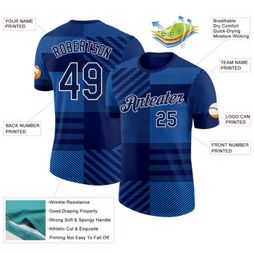 Custom Navy White-Blue Scotland Plaid Performance T-Shirt