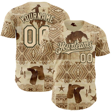 Custom City Cream Olive Texas Cowboy Tribal City Edition Authentic Baseball Jersey