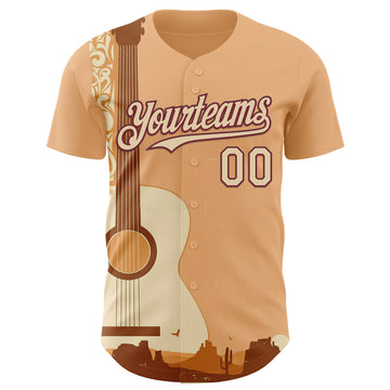 Custom City Cream Burgundy Texas Sunset Southwest Landscape Guitar City Edition Authentic Baseball Jersey