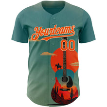 Laden Sie das Bild in den Galerie-Viewer, Custom Green Orange-City Cream Texas Sunset Southwest Landscape Guitar City Edition Authentic Baseball Jersey
