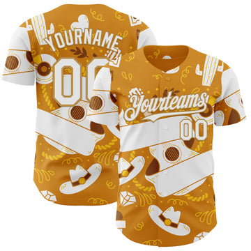 Custom Yellow White-Old Gold Texas Cowboy Guitar City Edition Authentic Baseball Jersey