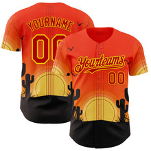 Load image into Gallery viewer, Custom Orange Red Yellow-Black Texas Sunset Southwest Landscape Guitar City Edition Authentic Baseball Jersey
