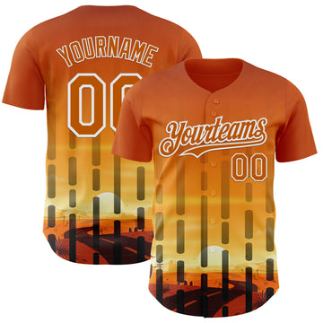 Custom Texas Orange Yellow Black-White Texas Sunset Southwest Landscape City Edition Authentic Baseball Jersey