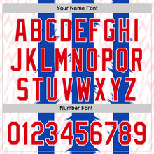 Load image into Gallery viewer, Custom Blue Fire Red-White Texas Flag Stripe City Edition Authentic Baseball Jersey
