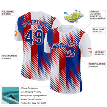 Custom White Royal-Red France Gradient Performance T-Shirt