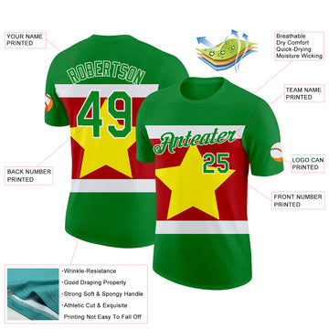 Custom Grass Green White Light Yellow-Red Suriname Flag Performance T-Shirt