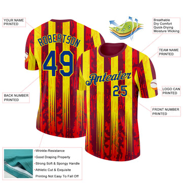 Custom Red Royal-Light Yellow Spain Splash Stripe Performance T-Shirt