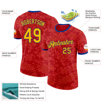 Custom Red Gold-Royal Spain Splash Performance T-Shirt