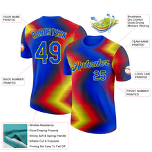 Загрузить изображение в средство просмотра галереи, Custom Blue Red Yellow-Black Spain Pixel Gradient Performance T-Shirt
