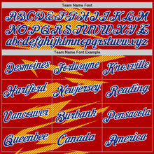 Laden Sie das Bild in den Galerie-Viewer, Custom Red Royal Yellow-White Spain Lightning Stripe Performance T-Shirt
