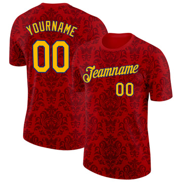 Custom Red Gold-Royal Spain Floral Damask Performance T-Shirt