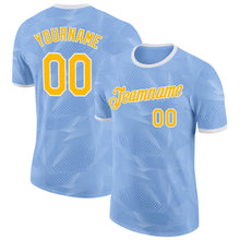 Load image into Gallery viewer, Custom Light Blue Gold-White Uruguay Geometric Performance T-Shirt
