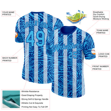 Custom Blue Sky Blue-Royal Uruguay Stripe Performance T-Shirt