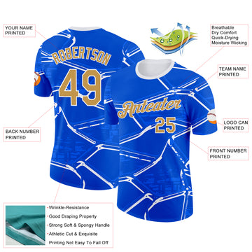 Custom Blue Old Gold-White Uruguay Abstract Geometric Net Performance T-Shirt