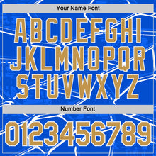 Загрузить изображение в средство просмотра галереи, Custom Blue Old Gold-White Uruguay Abstract Geometric Net Performance T-Shirt
