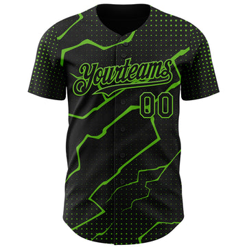 Custom Black Aurora Green 3D Pattern Design Lightning Polka Dot Authentic Baseball Jersey