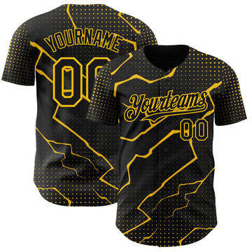 Custom Black Yellow 3D Pattern Design Lightning Polka Dot Authentic Baseball Jersey