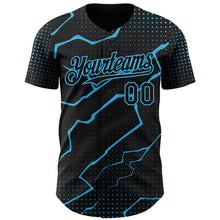 Load image into Gallery viewer, Custom Black Sky Blue 3D Pattern Design Lightning Polka Dot Authentic Baseball Jersey
