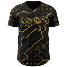 Load image into Gallery viewer, Custom Black Old Gold 3D Pattern Design Lightning Polka Dot Authentic Baseball Jersey
