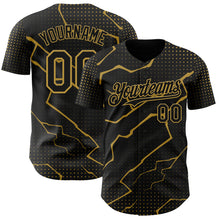 Load image into Gallery viewer, Custom Black Old Gold 3D Pattern Design Lightning Polka Dot Authentic Baseball Jersey
