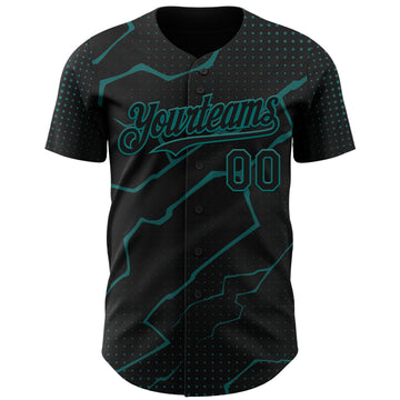 Custom Black Teal 3D Pattern Design Lightning Polka Dot Authentic Baseball Jersey