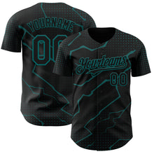 Charger l'image dans la galerie, Custom Black Teal 3D Pattern Design Lightning Polka Dot Authentic Baseball Jersey
