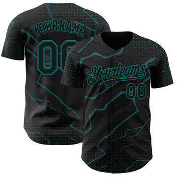 Custom Black Teal 3D Pattern Design Lightning Polka Dot Authentic Baseball Jersey